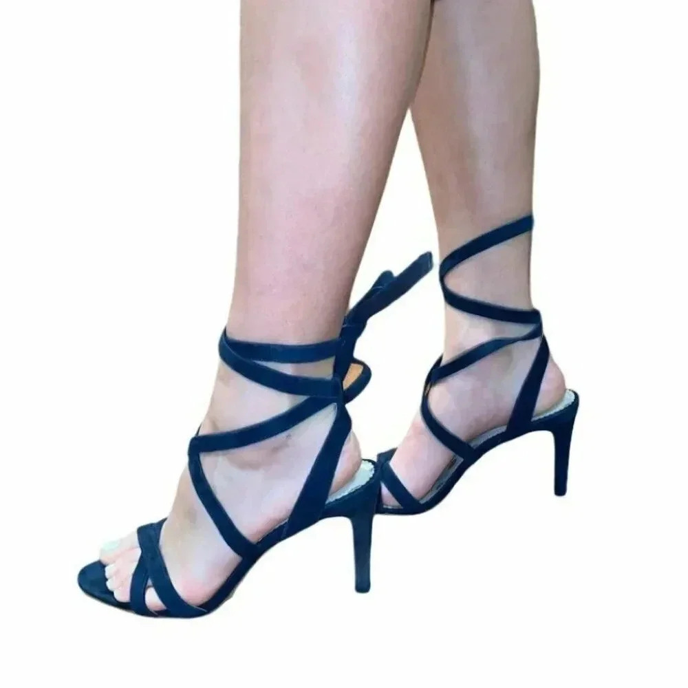 Boden 39/9 blue suede laced open toe strappy heels